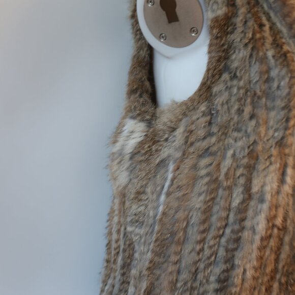 Womens Scoop NYC Brown Hooded Rabbit Fur Vest S - Picture 5 of 9